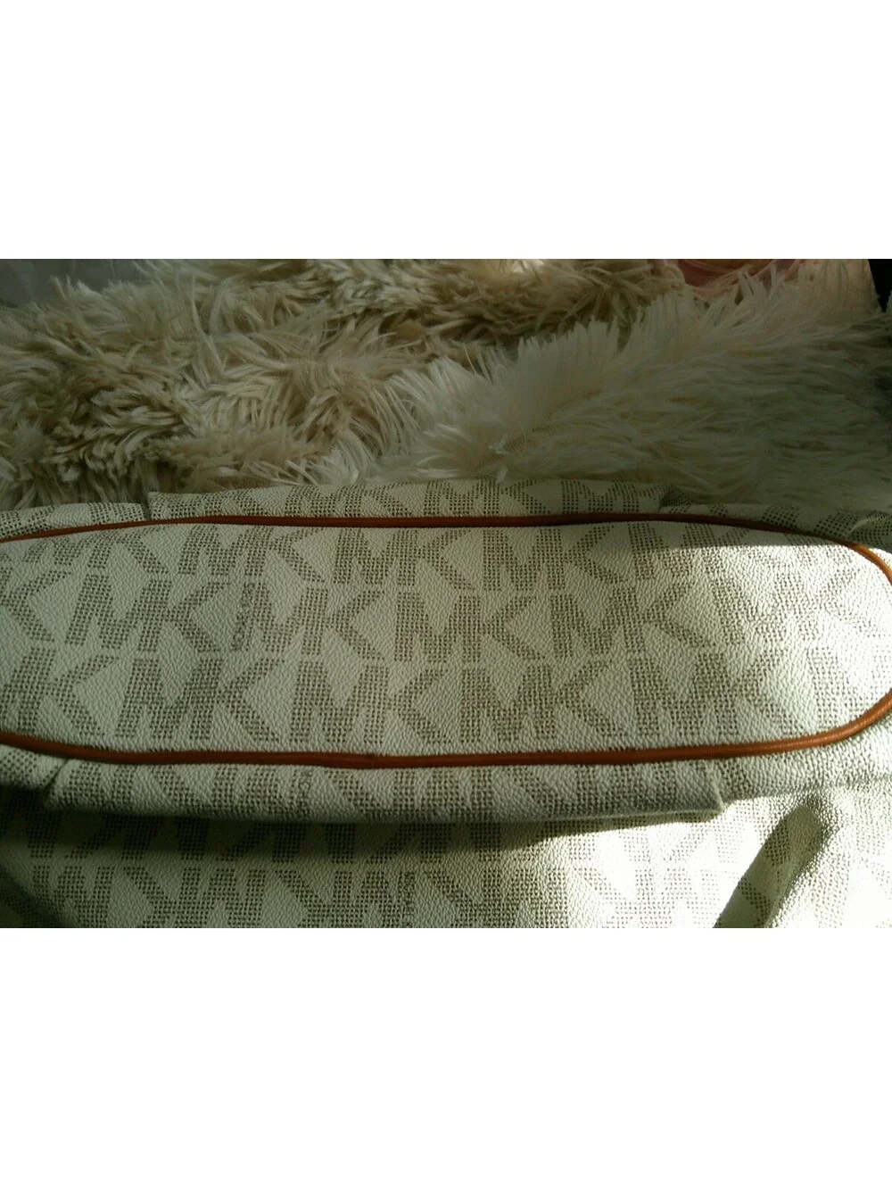 Michael Kors Beige and Brown Monogram Tote Bag with Tassel Charm